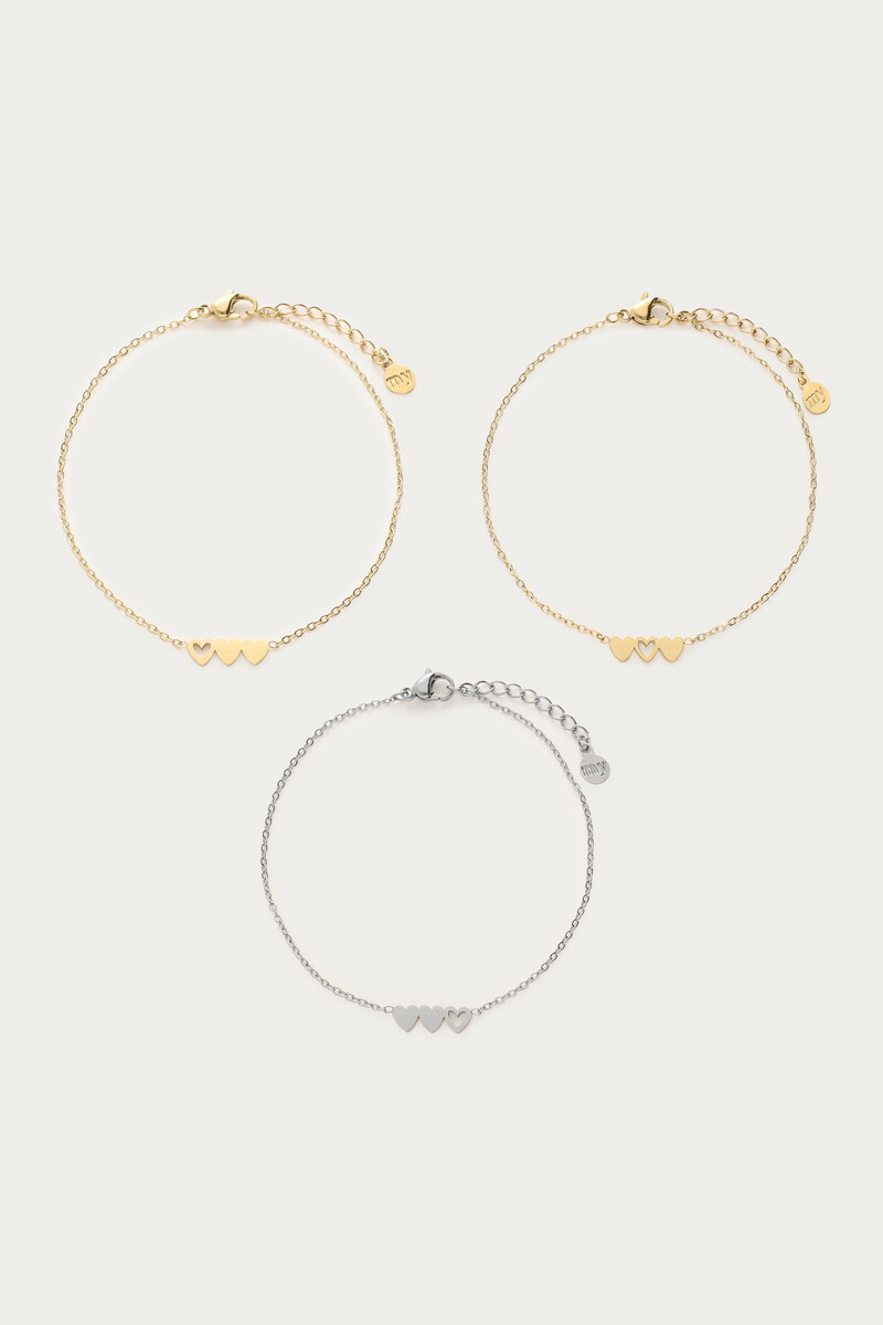 Bracelets set hearts two gold coloured and one silver coloured | My Jewellery
