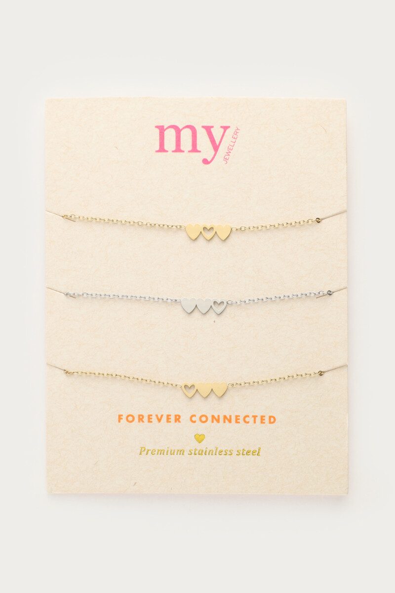 Bracelets set hearts two gold coloured and one silver coloured | My Jewellery