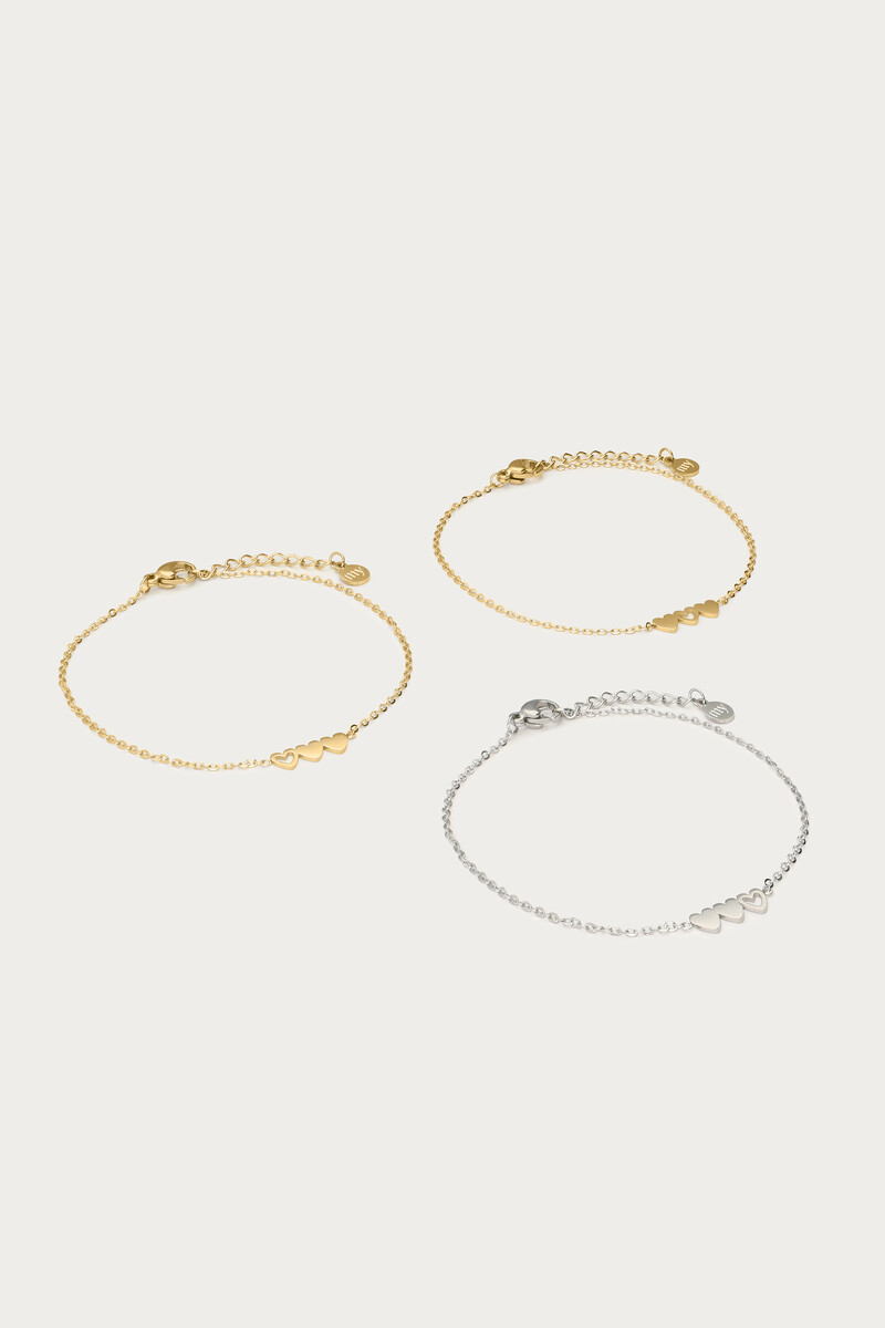 Bracelets set hearts two gold coloured and one silver coloured | My Jewellery