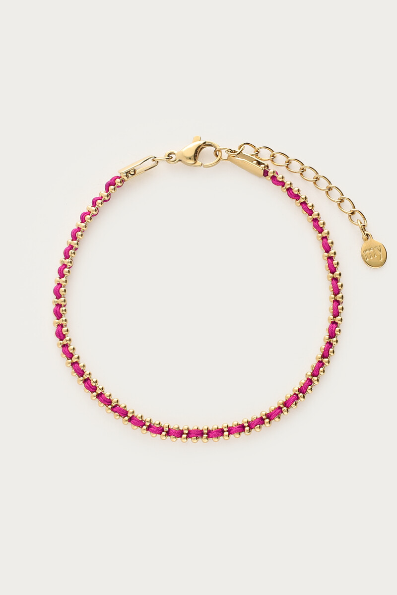 Armband met ballchain & roze koord