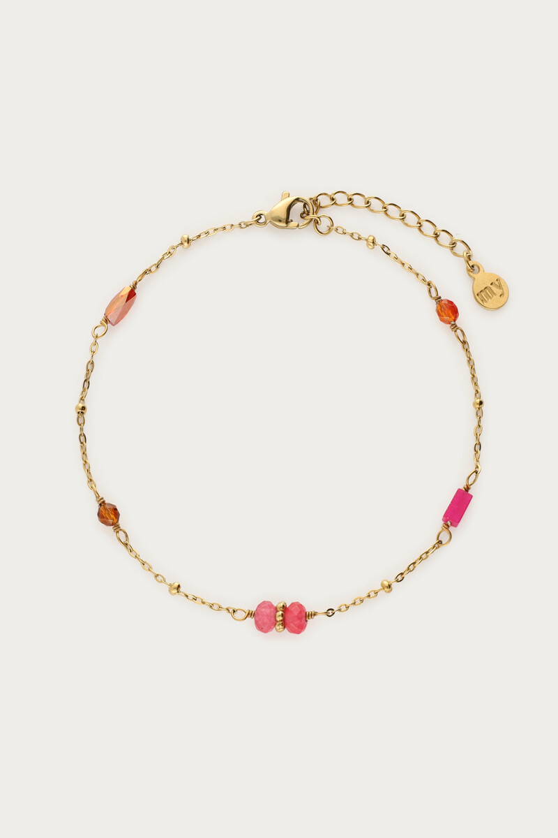 Armband met bolletjes & roze kralen