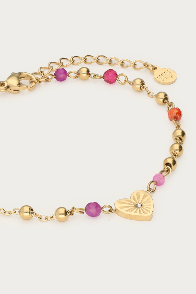 Bracelet with heart pendant & purple beads | My Jewellery