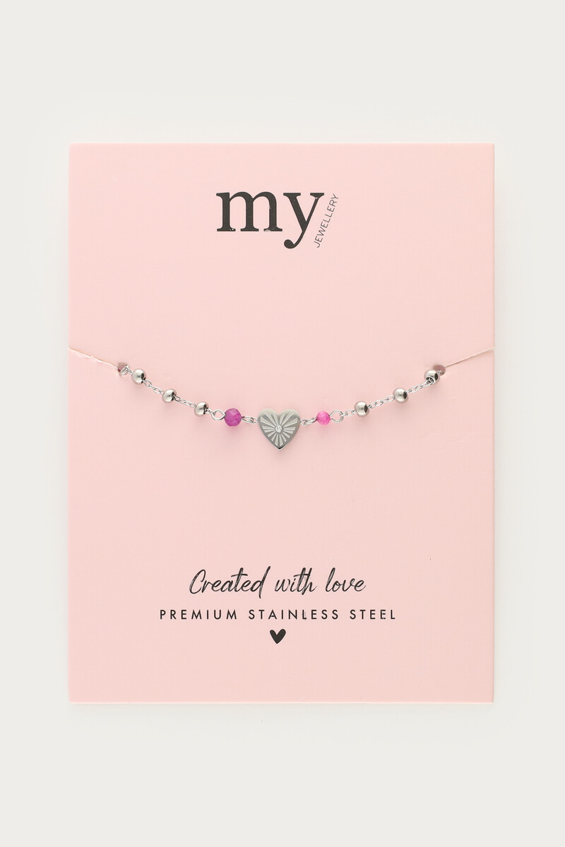 Bracelet with heart pendant & purple beads | My Jewellery