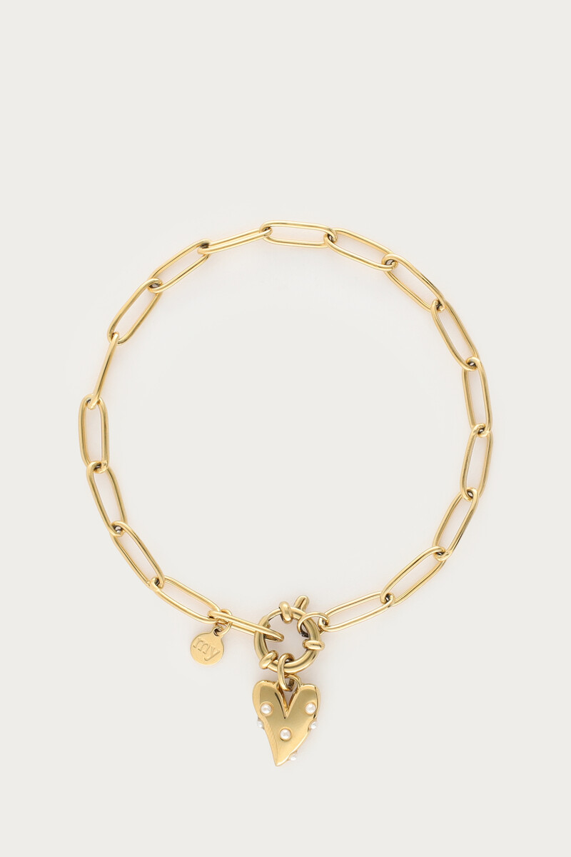Armband met groot hart en imitatieparels