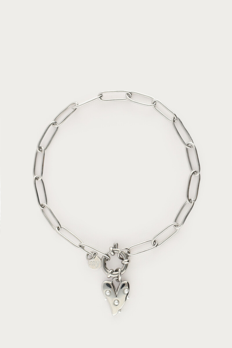 Armband met groot hart en imitatieparels