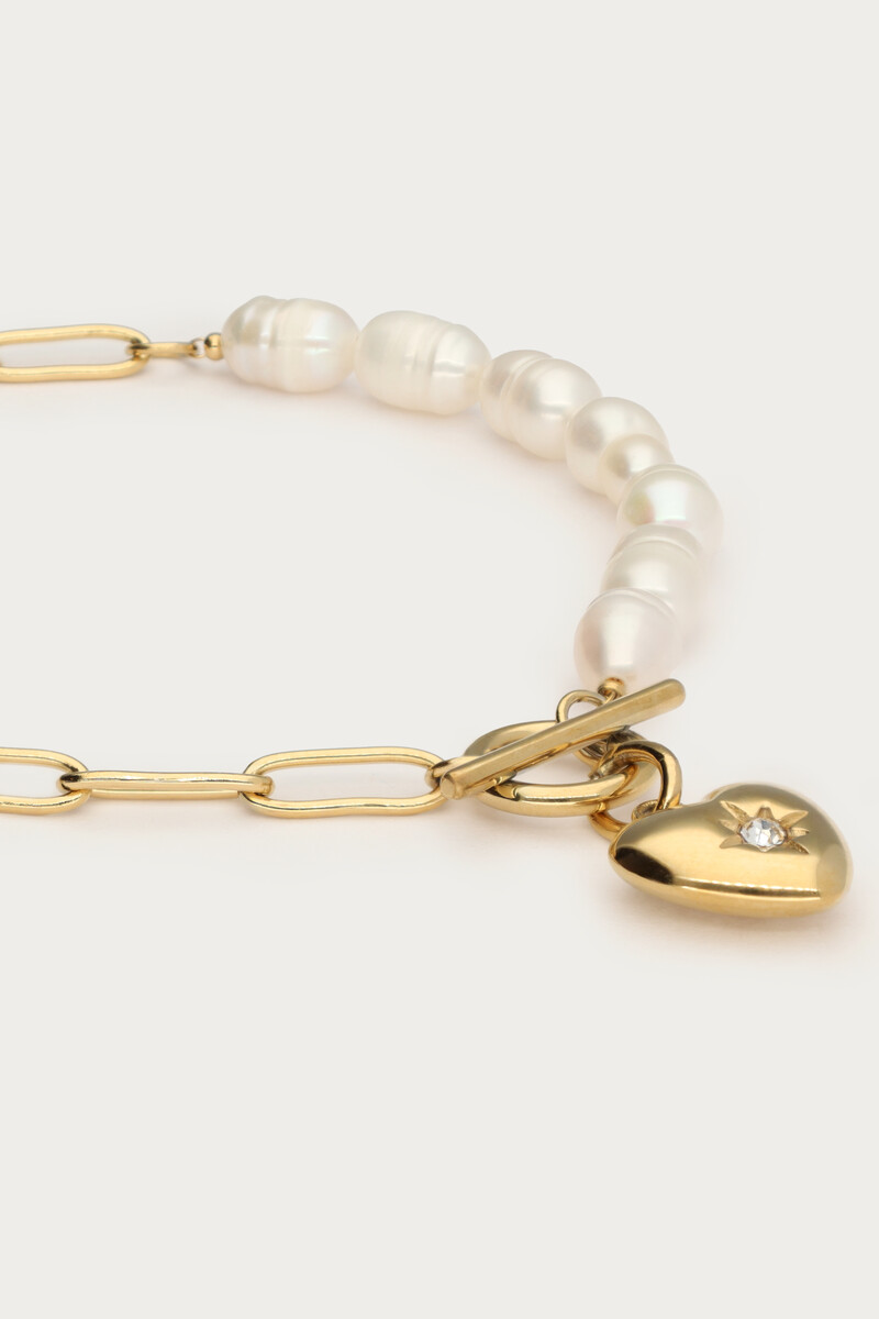 Chain bracelet with freshwater pearls & heart | My Jewellery