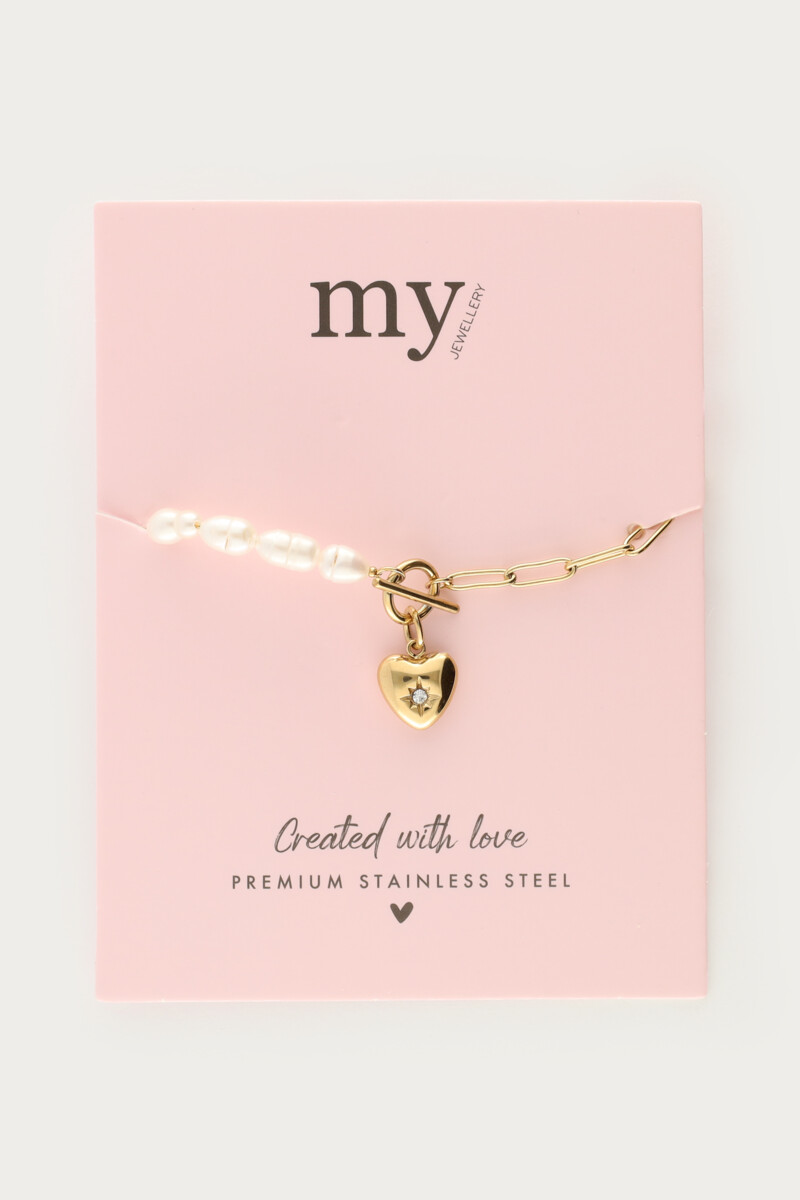 Chain bracelet with freshwater pearls & heart | My Jewellery