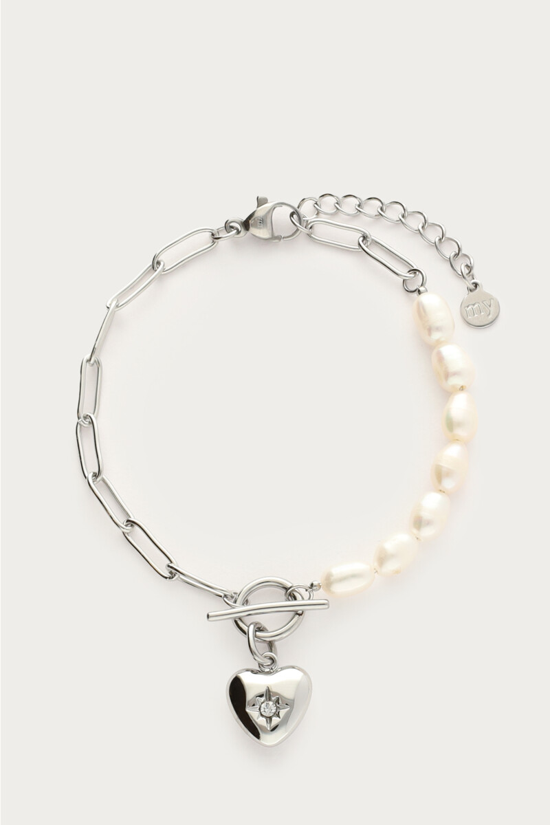 Chain bracelet with freshwater pearls & heart | My Jewellery