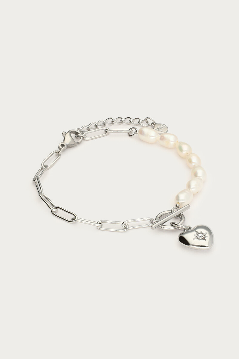 Chain bracelet with freshwater pearls & heart | My Jewellery
