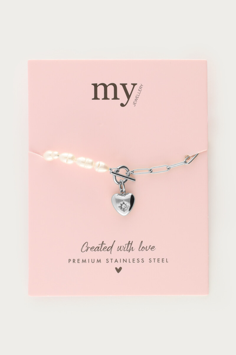 Chain bracelet with freshwater pearls & heart | My Jewellery