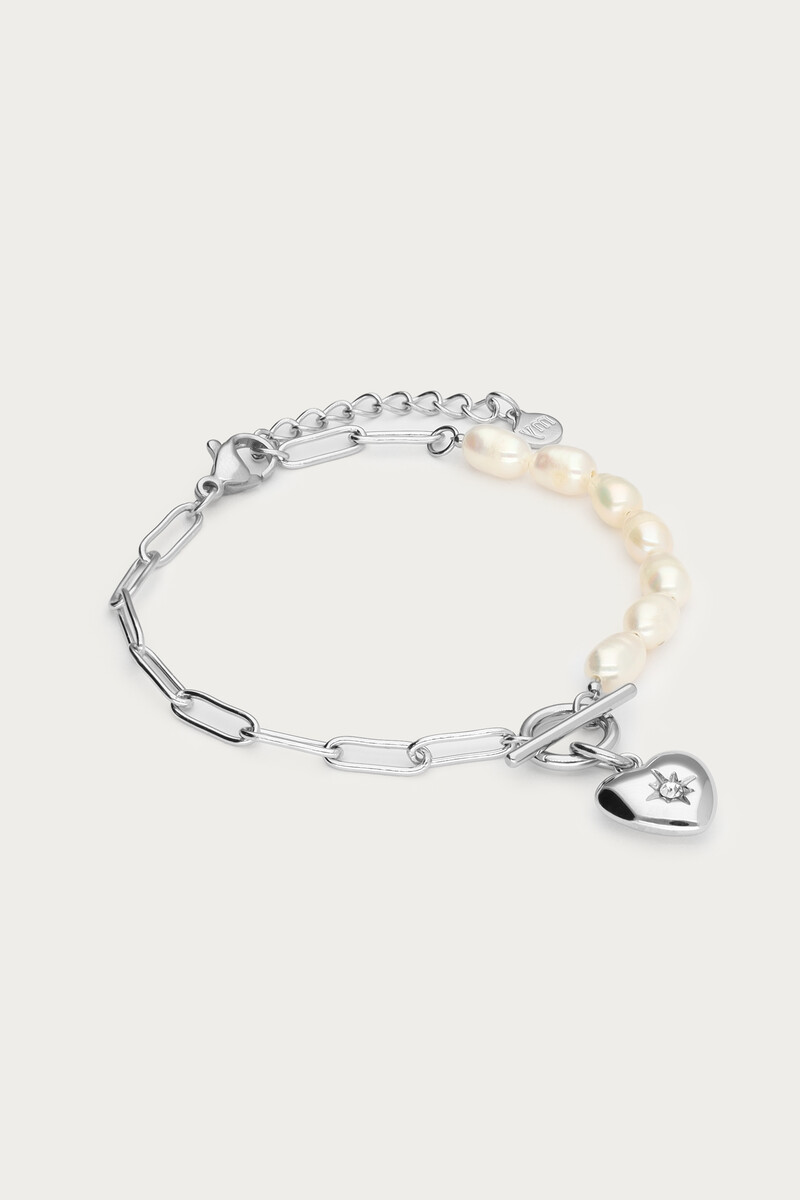Chain bracelet with freshwater pearls & heart | My Jewellery