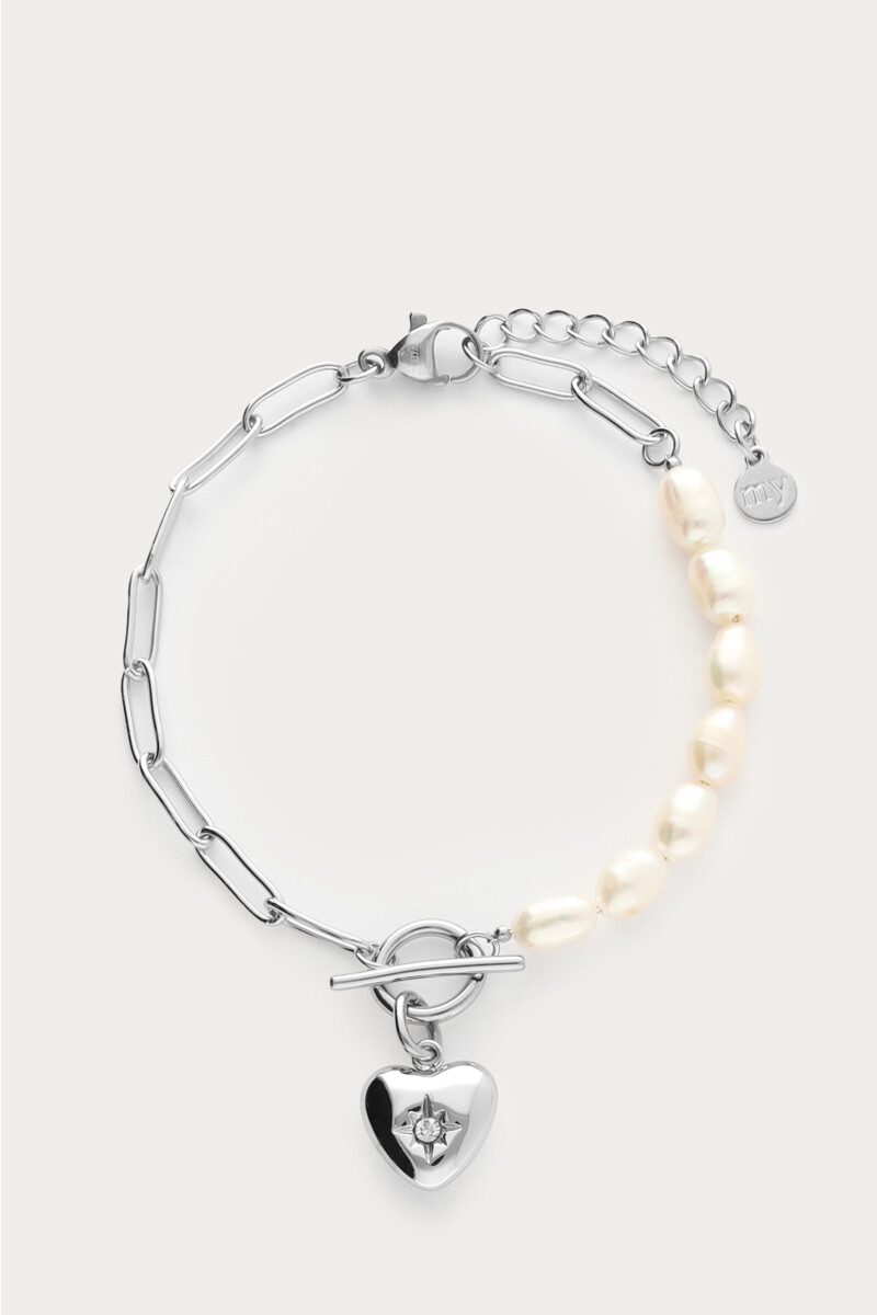 Chain bracelet with freshwater pearls & heart | My Jewellery