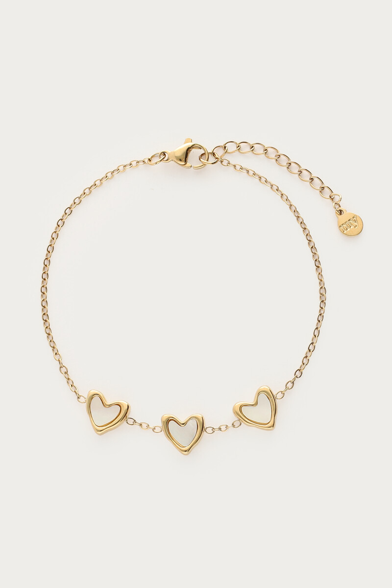 Bracelet with three mother of pearl hearts | My Jewellery