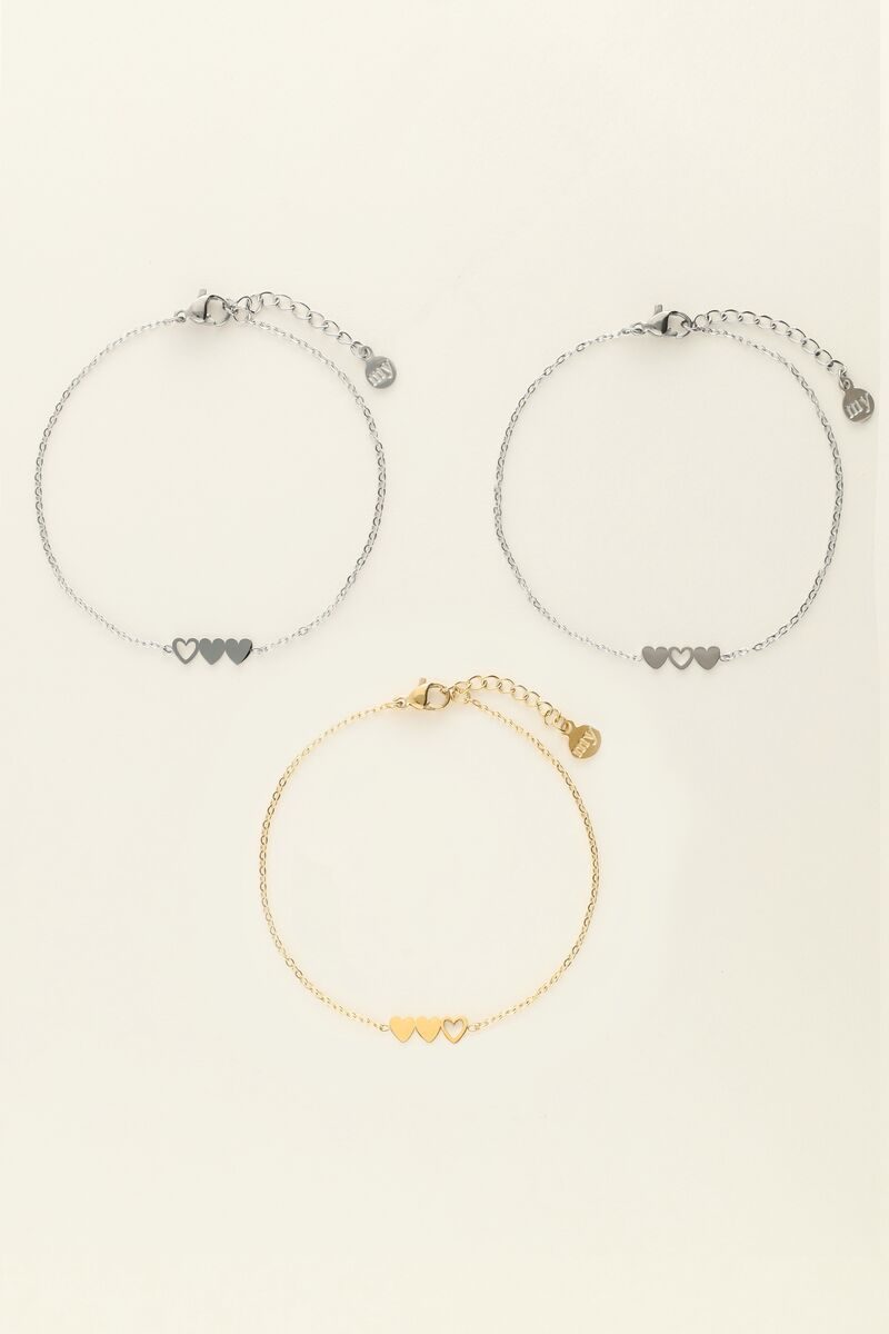 Bracelets set hearts two silver and one gold | My Jewellery