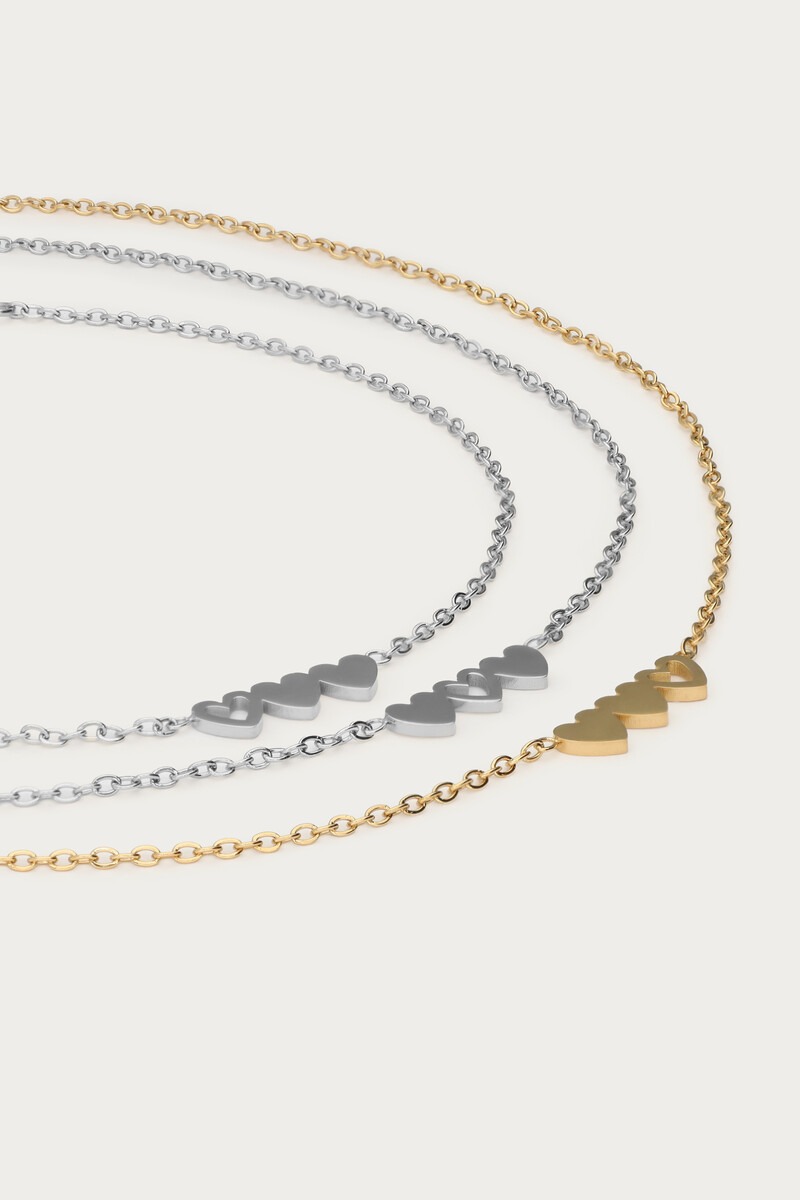 Bracelets set hearts two silver coloured and one gold coloured | My Jewellery