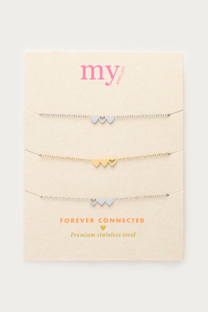Bracelets set hearts two silver coloured and one gold coloured | My Jewellery