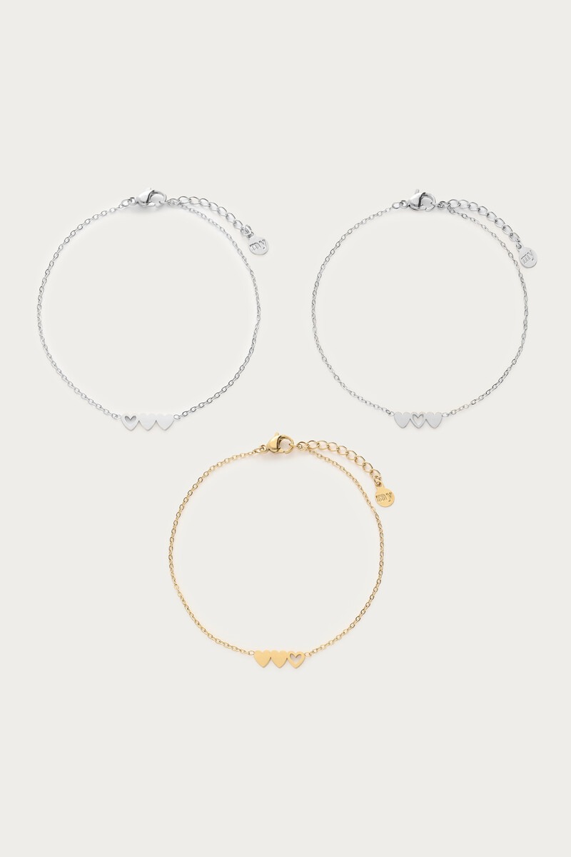 Armbanden set hartjes twee zilver- en goudkleurig