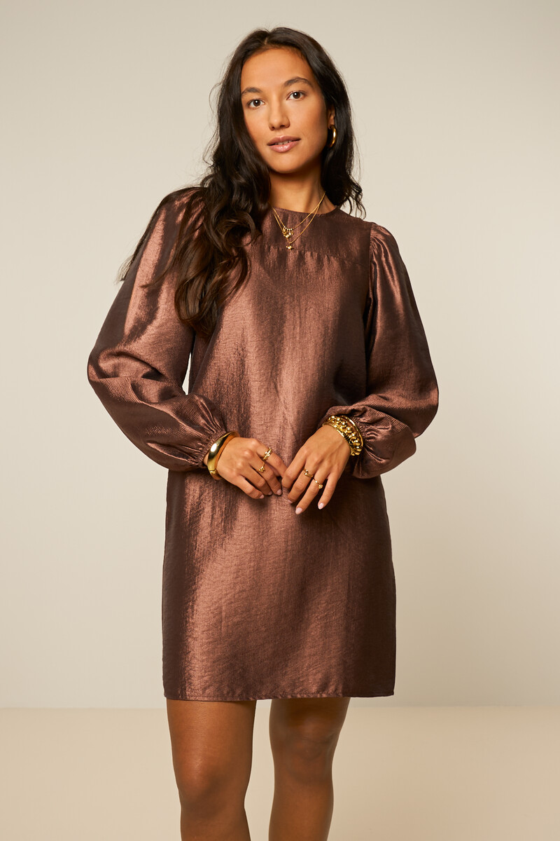 Bronze dress with long puff sleeves | My Jewellery