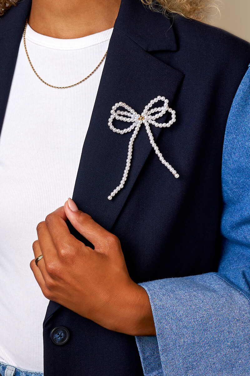 Brooch bow with faux pearls gold coloured | My Jewellery