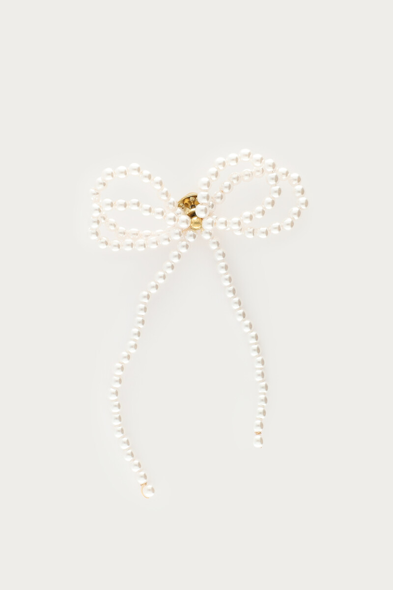 Brooch bow with faux pearls gold coloured | My Jewellery