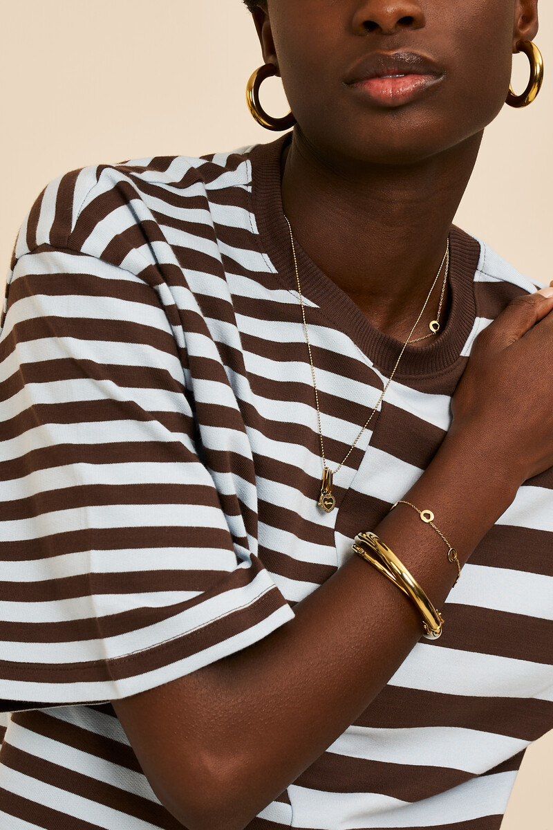 Brown and blue striped T-shirt | My Jewellery