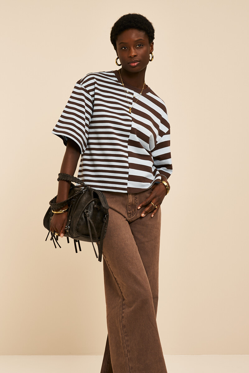 Brown and blue striped T-shirt | My Jewellery
