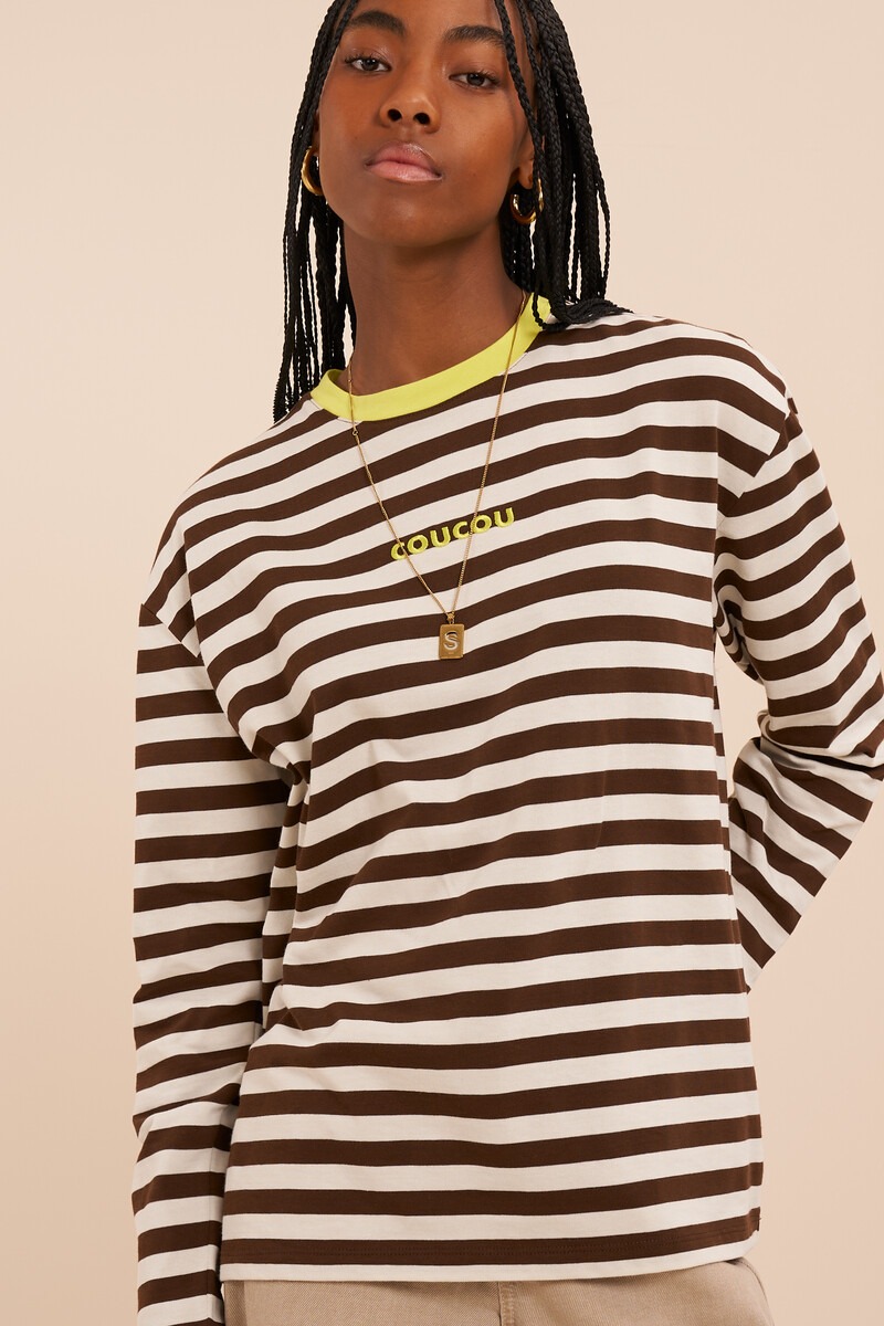 Brown-white striped longsleeve T-shirt 'CouCou' | My Jewellery