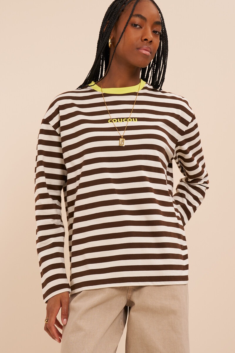 Brown-white striped longsleeve T-shirt 'CouCou' | My Jewellery