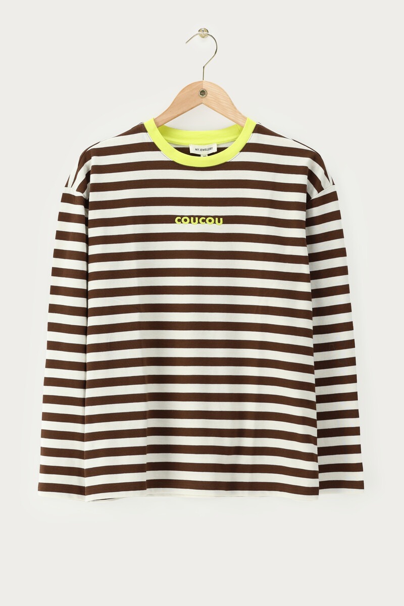 Brown-white striped longsleeve T-shirt 'CouCou' | My Jewellery