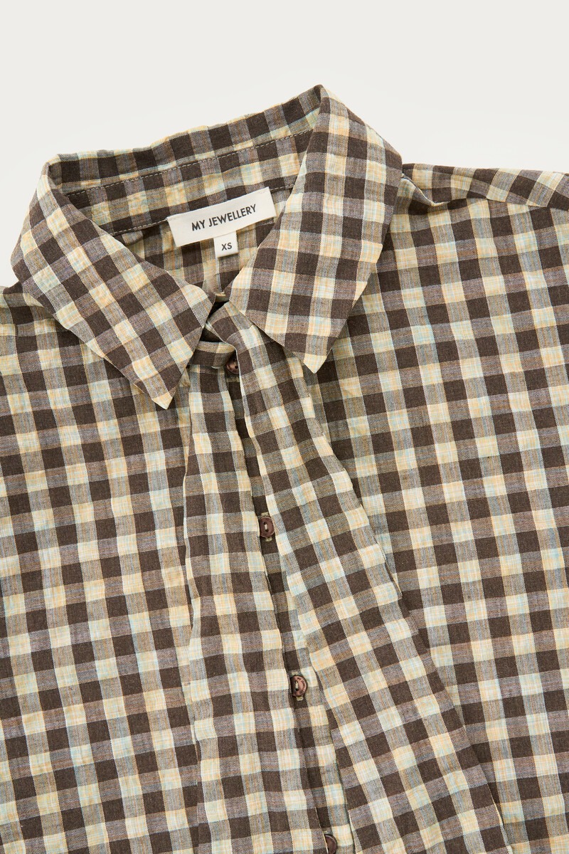 Brown-yellow checked blouse with bow | My Jewellery