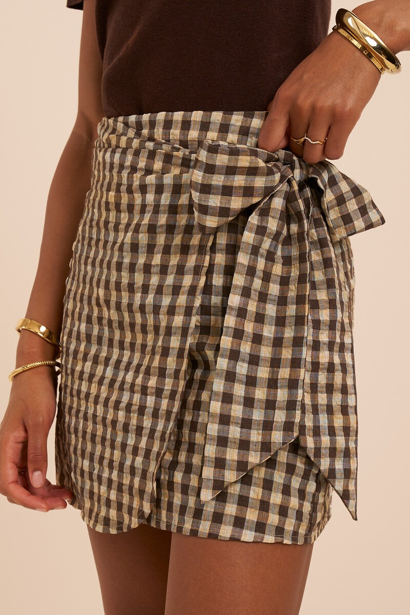 Brown-yellow checked skirt with bow | My Jewellery