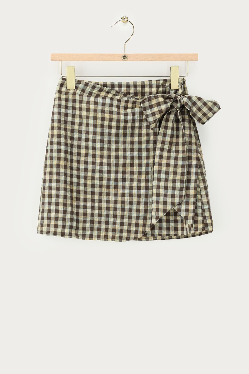 Brown-yellow checked skirt with bow | My Jewellery