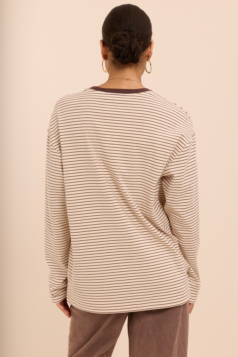 Brown and white striped long-sleeve 'Club amour'