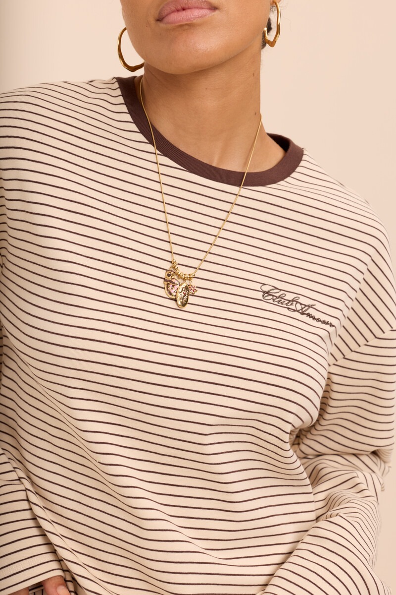Brown and white striped long-sleeve 'Club amour' | My Jewellery