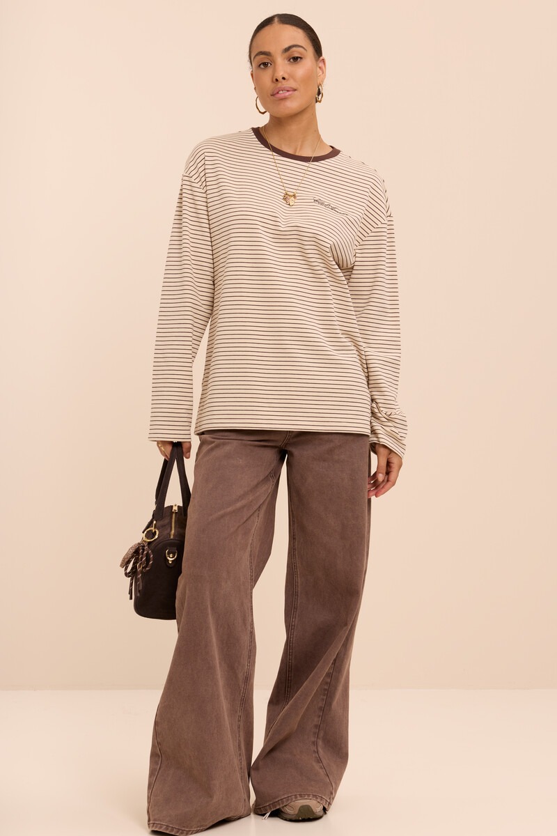 Brown and white striped long-sleeve 'Club amour'
