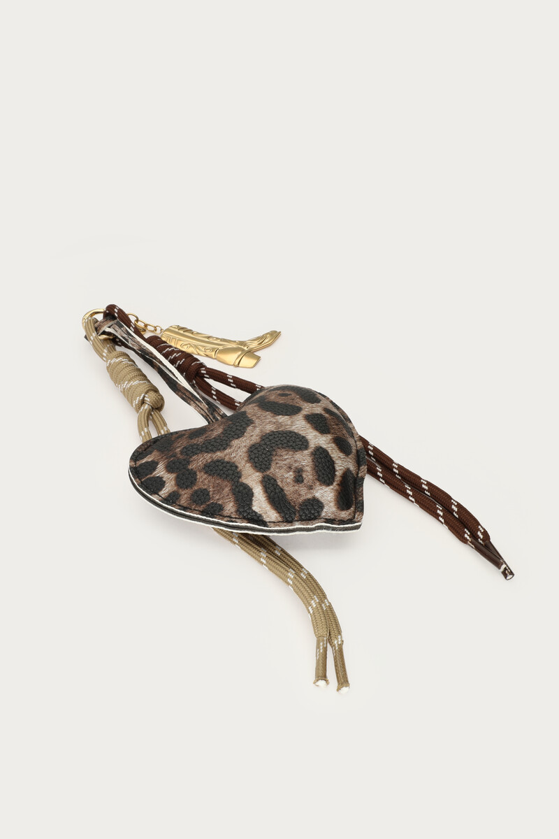 Brown bag charm with leopard print heart | My Jewellery