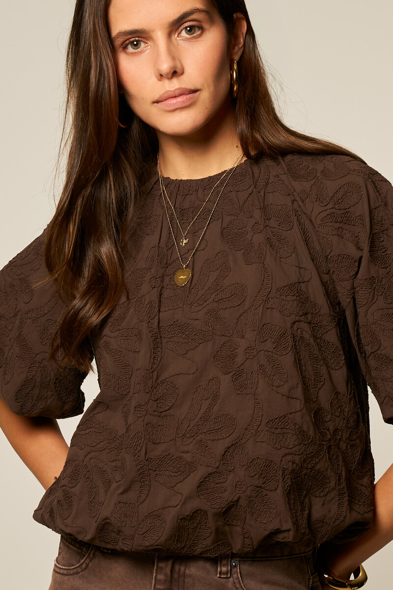 Brown balloon top with embroidery | My Jewellery