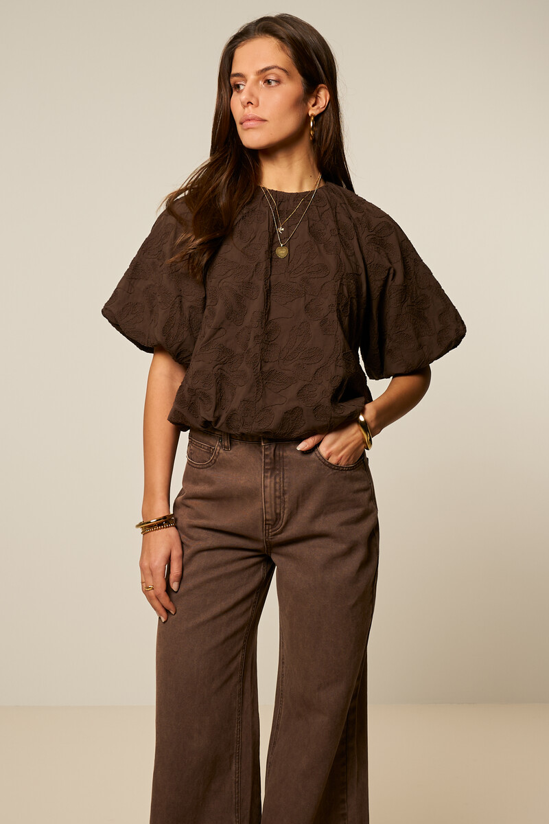 Brown balloon top with embroidery | My Jewellery
