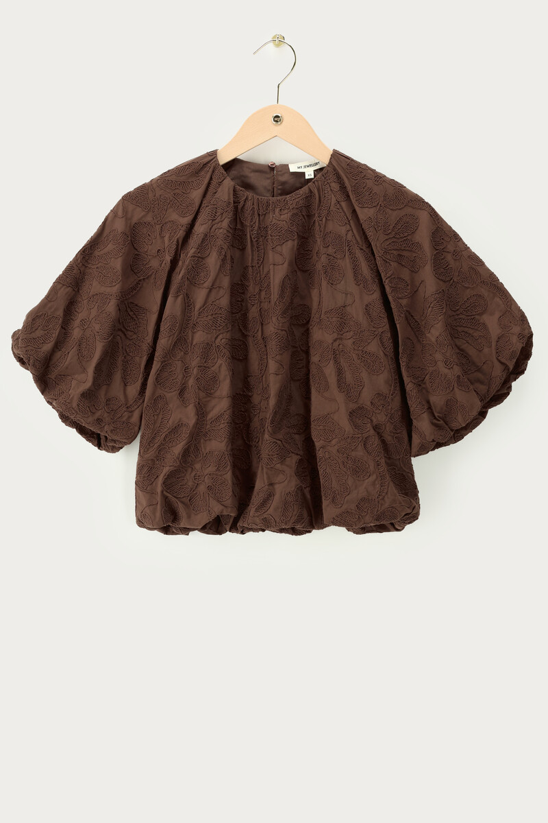 Brown balloon top with embroidery | My Jewellery