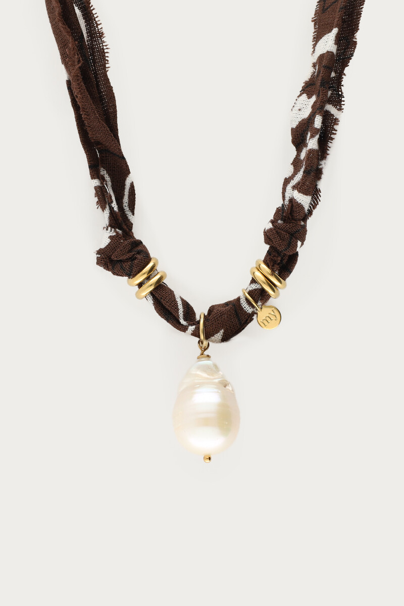 Brown bandana necklace with freshwater pearl | My Jewellery