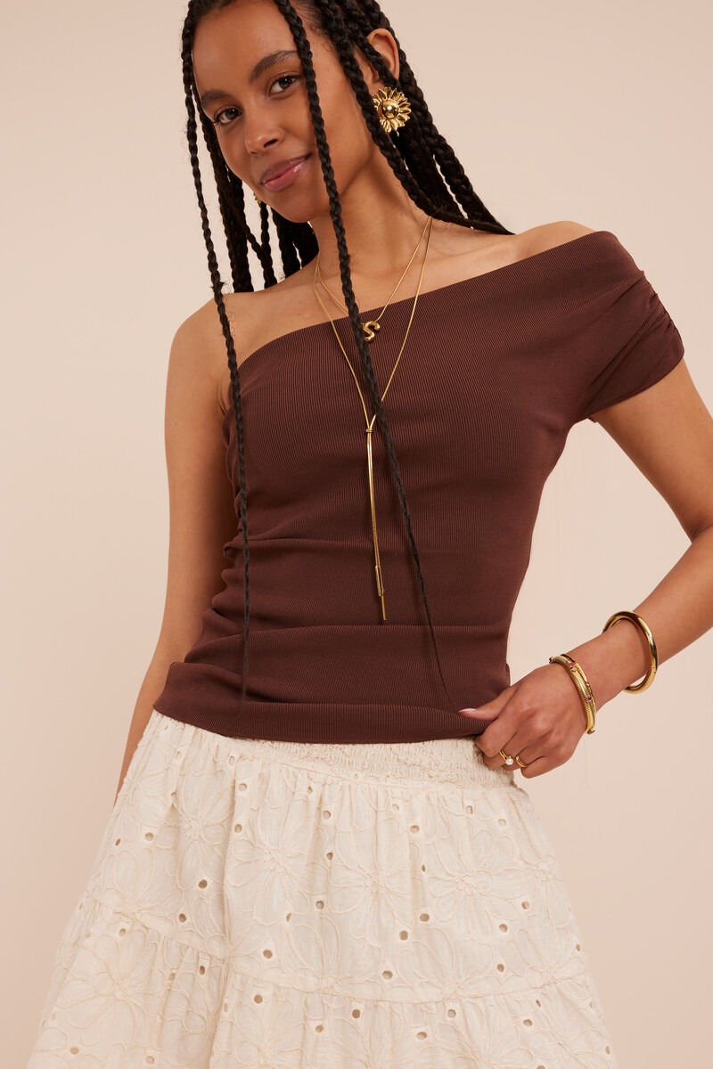 Brown basic one-shoulder top | My Jewellery