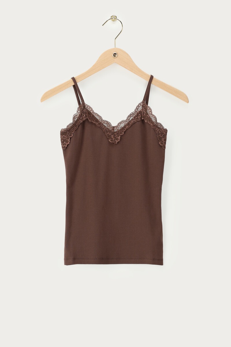 Brown basic top with lace details | My Jewellery
