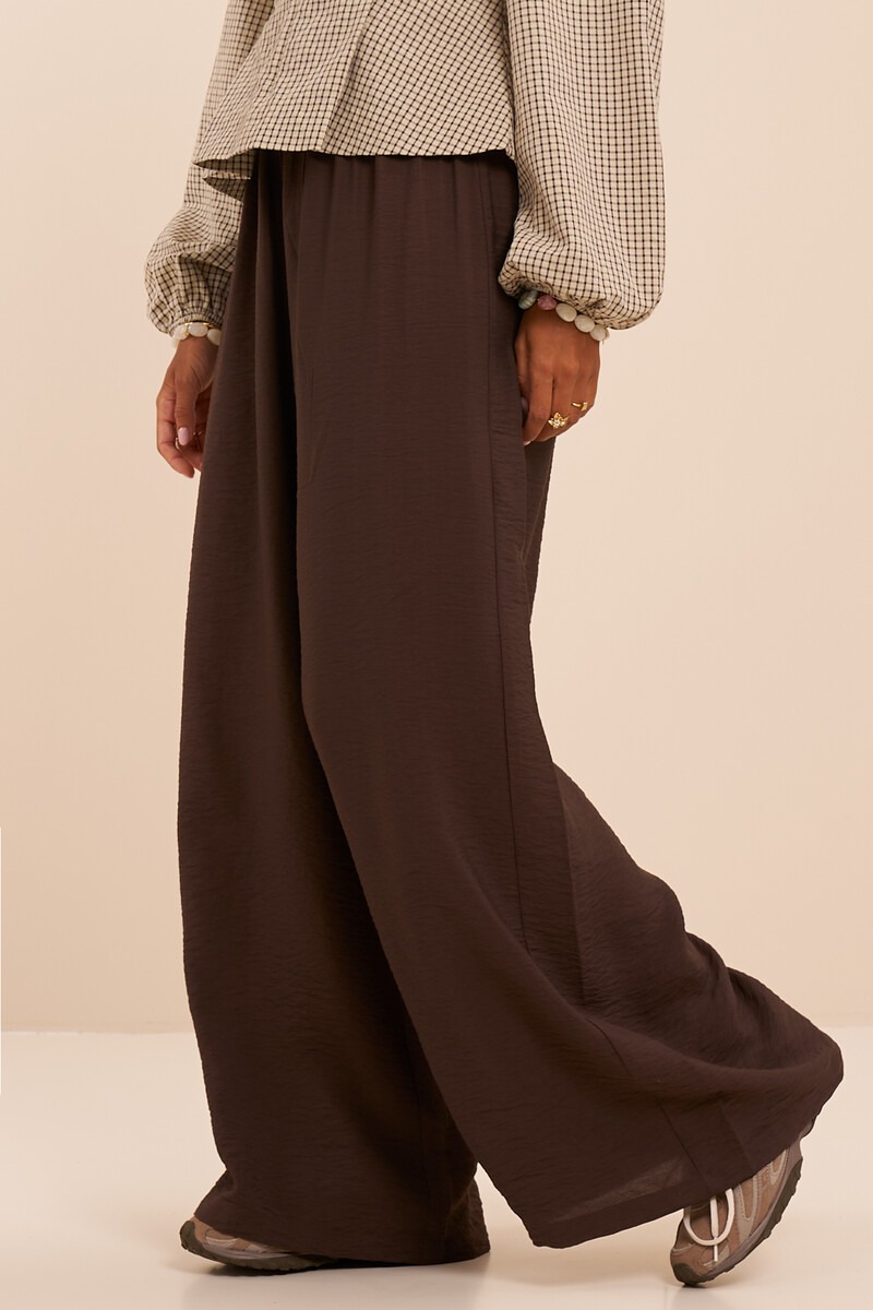 Brown basic wide leg trousers with elastic band | My Jewellery
