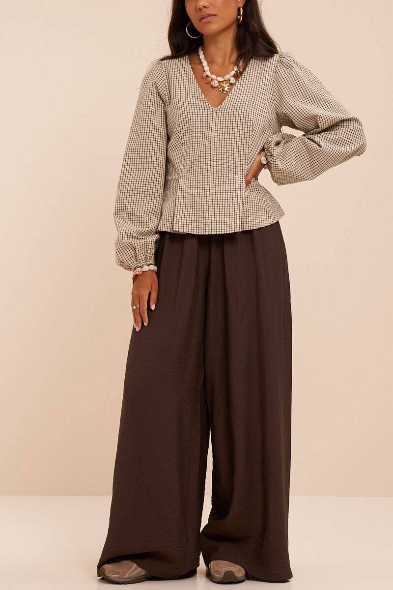 Brown basic wide leg trousers with elastic band | My Jewellery