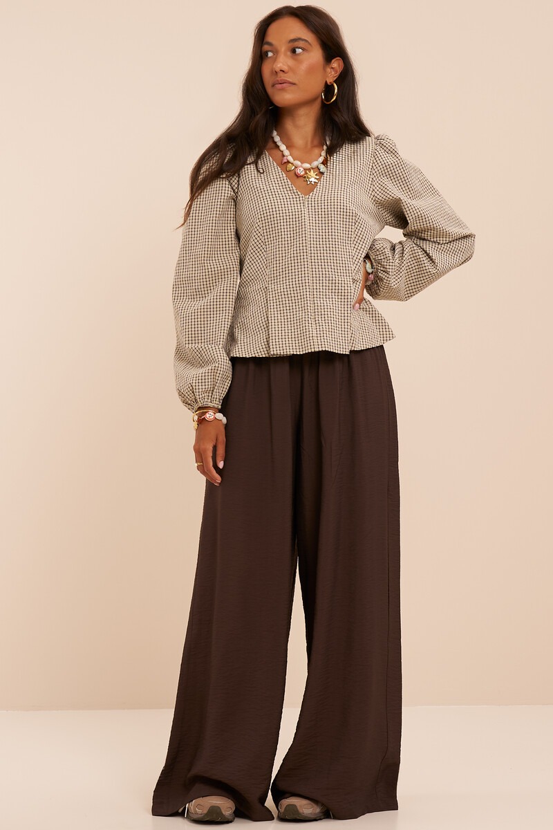 Brown basic wide leg trousers with elastic band | My Jewellery