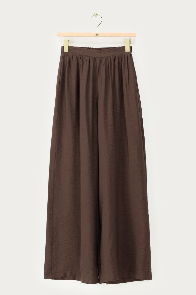 Bruine basic wijde broek met elastische band