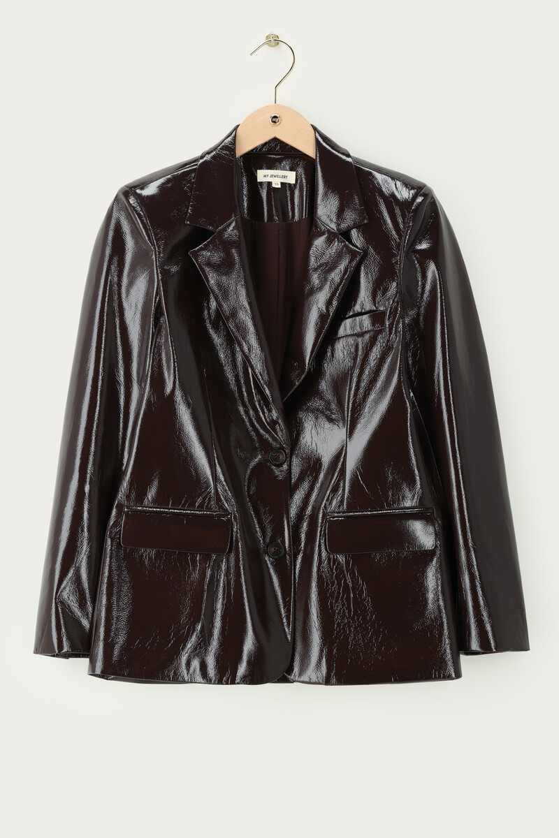 Brown blazer with patent look | My Jewellery