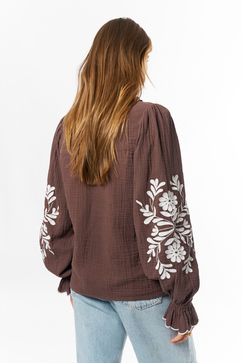 Brown blouse with embroidery details | My Jewellery