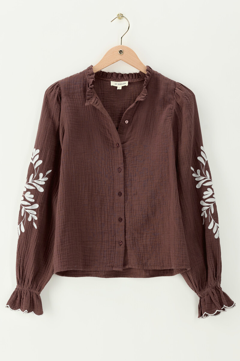 Brown blouse with embroidery details | My Jewellery