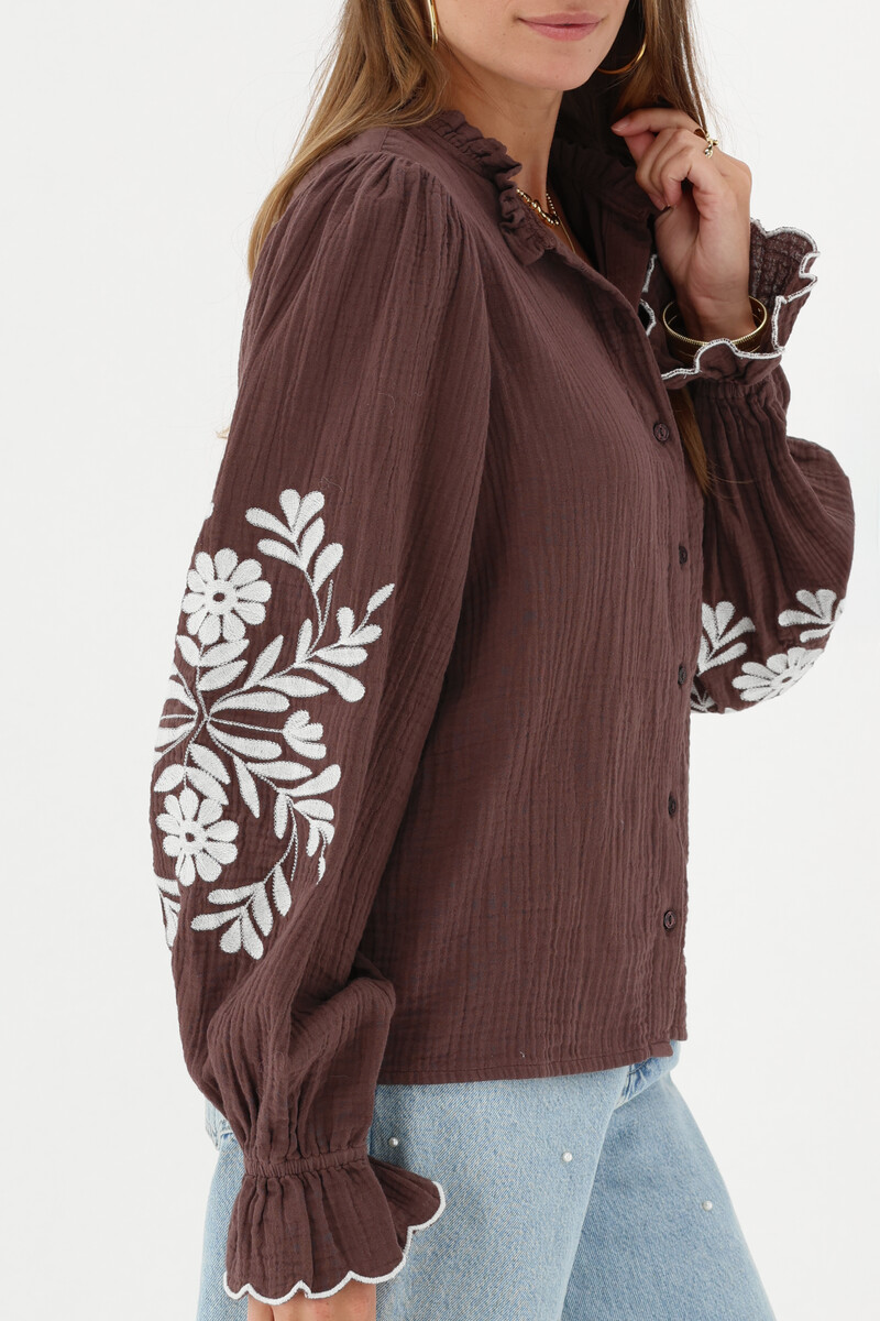 Brown blouse with embroidery details | My Jewellery